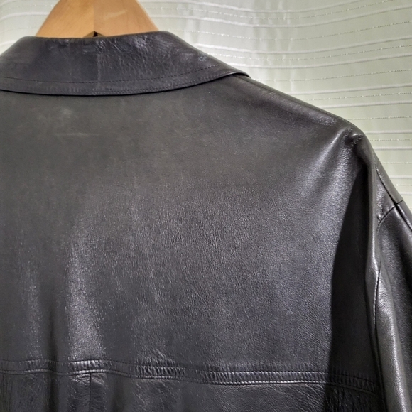 ALDO PARIS Long Line Leather Blazer Coat Lined Black Men's XL (based on meas.) - Picture 6 of 11